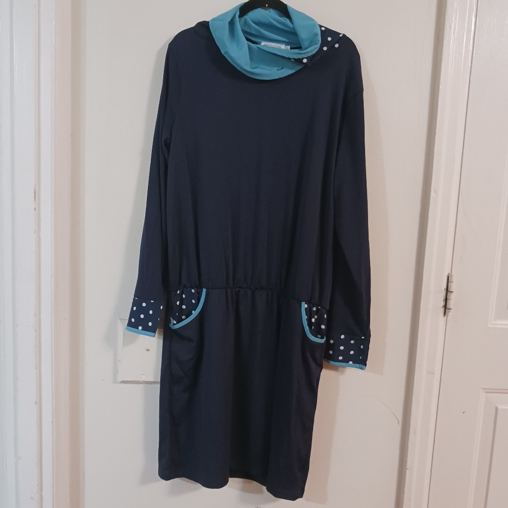 Misslook Dress Plus Size 3XL Bkue Navy Collar Pockets